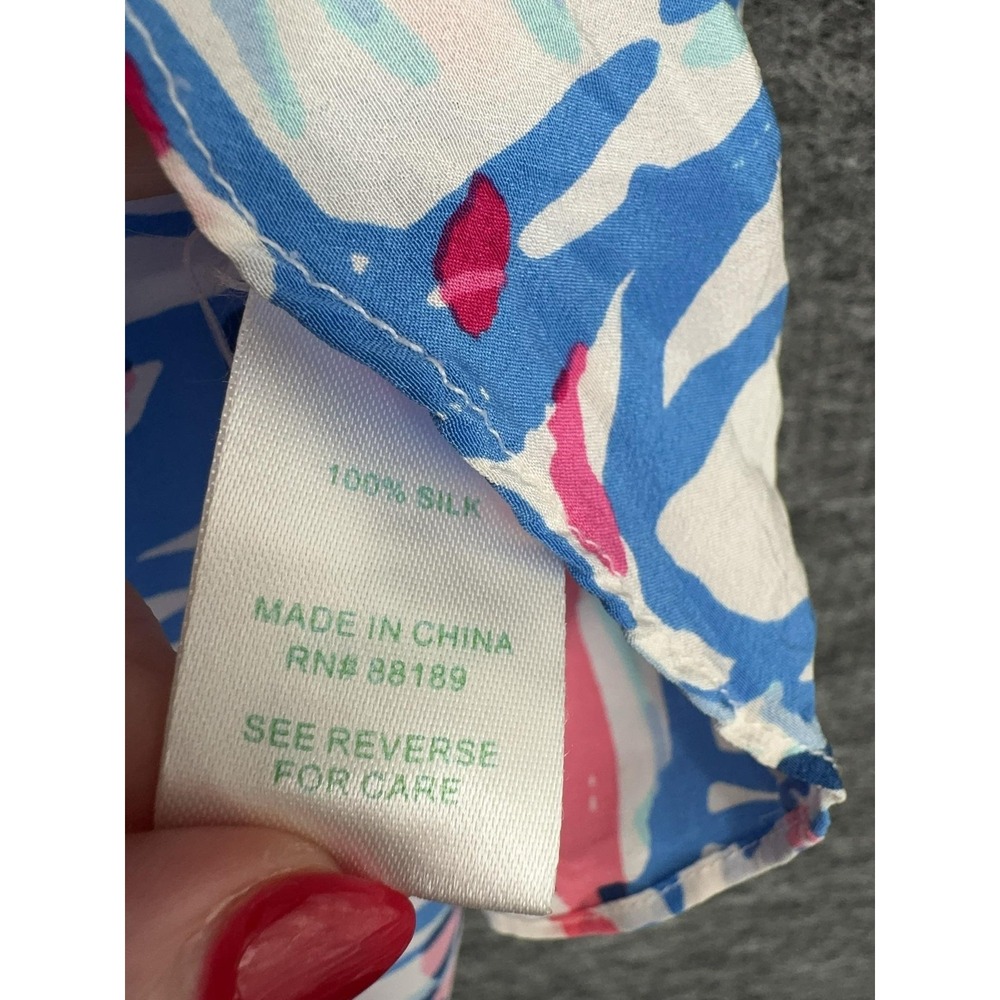 Lilly Pulitzer Top Womens S Blue Pink Halter Silk Square Neck Strappy Tropical - Picture 6 of 10